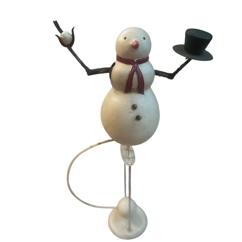 Authentic Models Snowman Balancing Toy Holidays Winter Vintage Decor Metal EUC